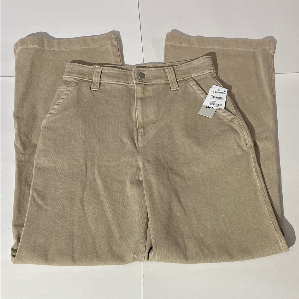 BP Nordstrom Tan Khaki Cream Wide Leg Trousers Jeans sz 2 NEW! Workwear Casual